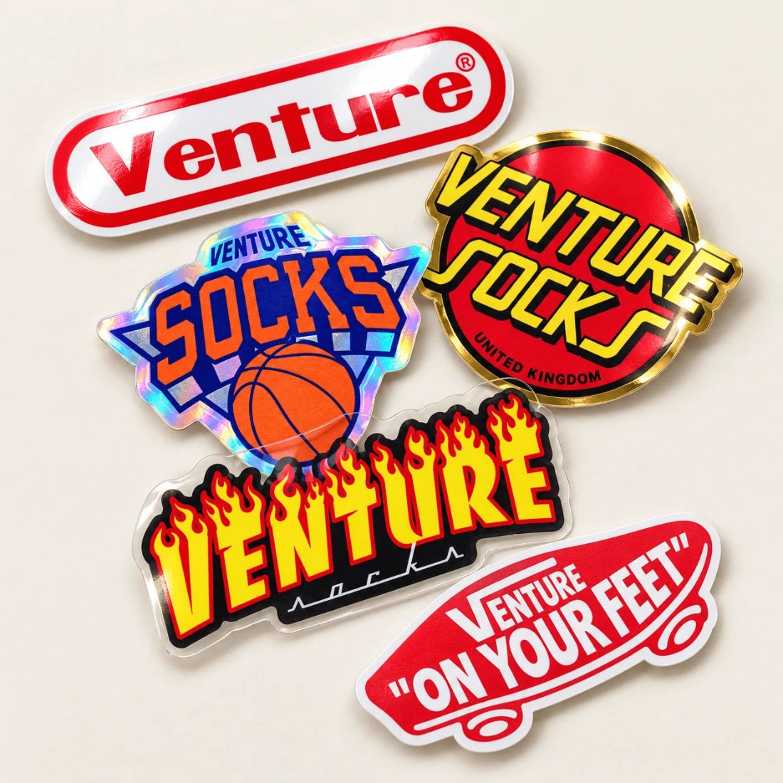 Gloss vinyl, holographic, gold chrome and clear die-cut stickers
